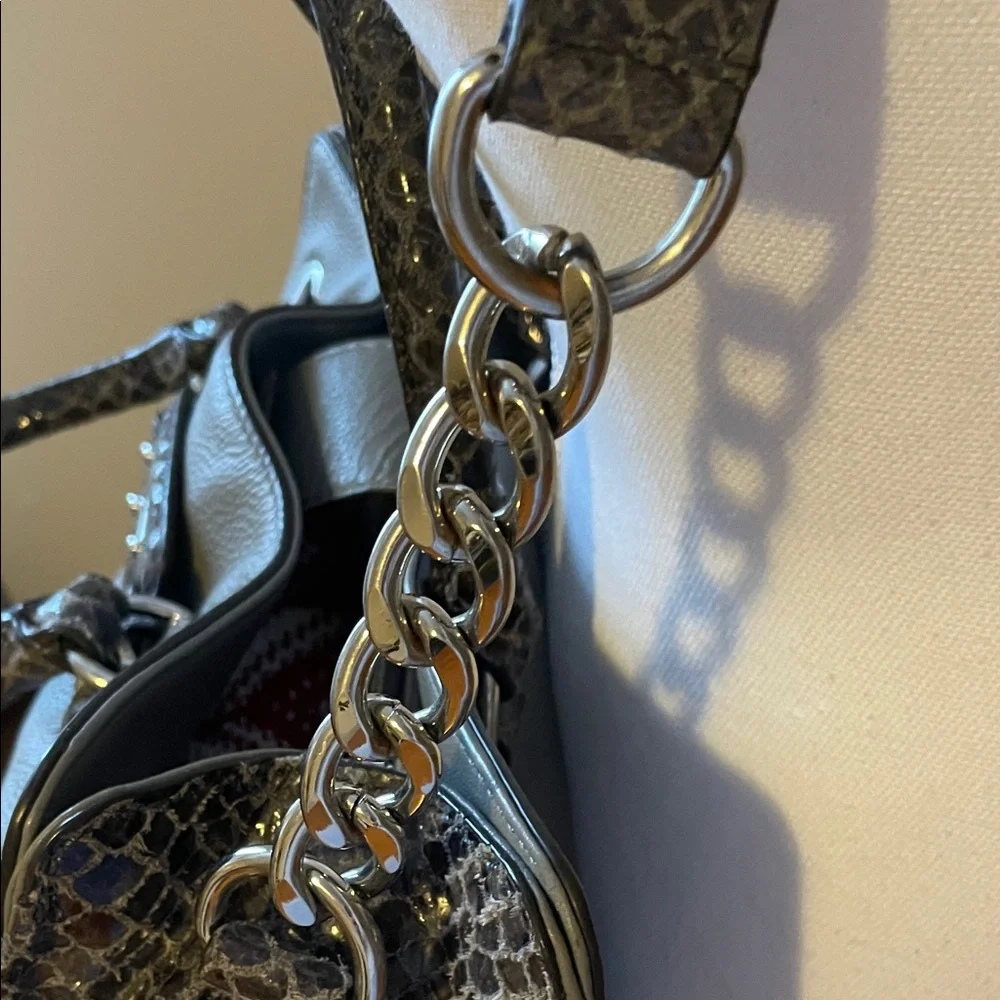 Michael KORS Gray Snake Print Leather Tote Bag